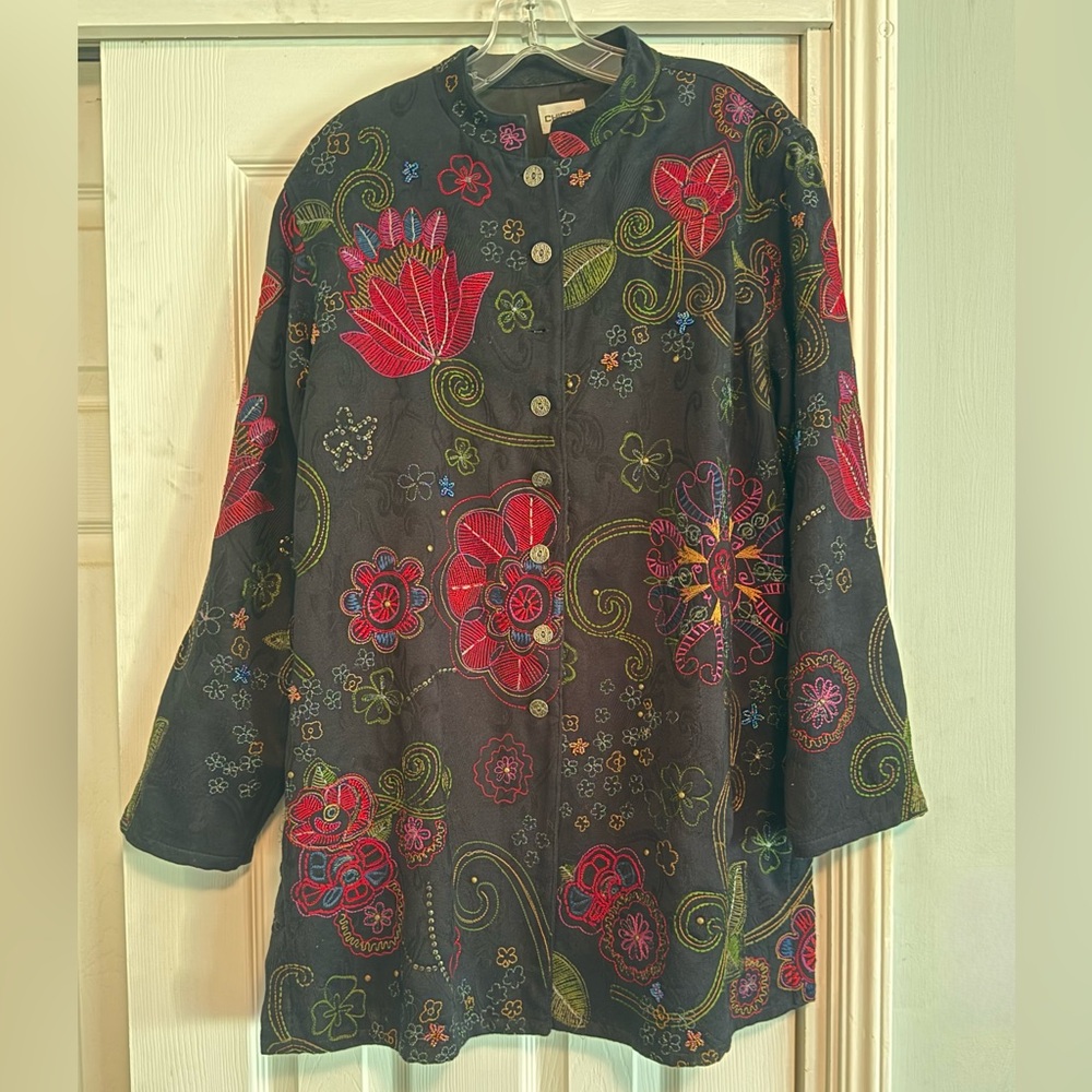 Chico’s Floral Embroidered Black Jacket NWOT (Chico’s size 2)